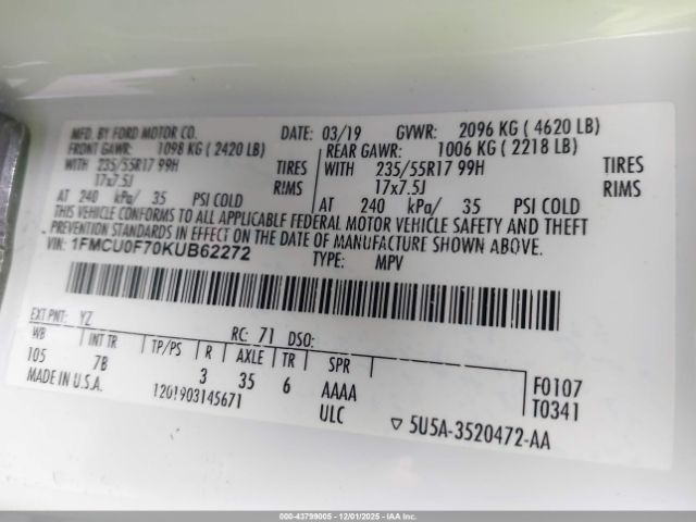 2019 FORD ESCAPE 1FMCU0F70KUB62272 Photo 8