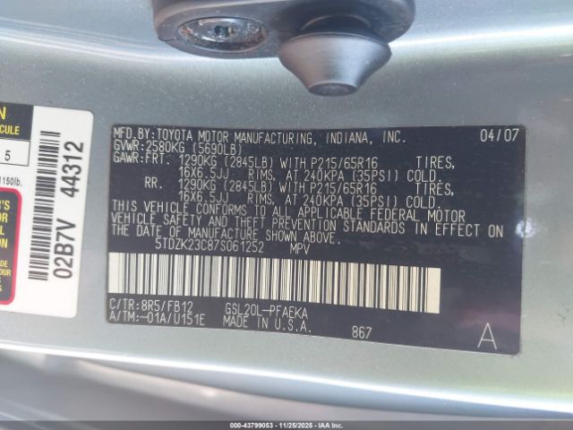 2007 TOYOTA SIENNA 5TDZK23C87S061252 Photo 8