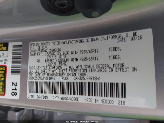 3TMAZ5CN0JM061040 Toyota Tacoma Trd Sport