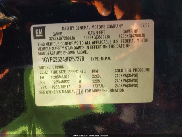 2009 CADILLAC ESCALADE ESV 1GYFC26249R257378 Photo 8