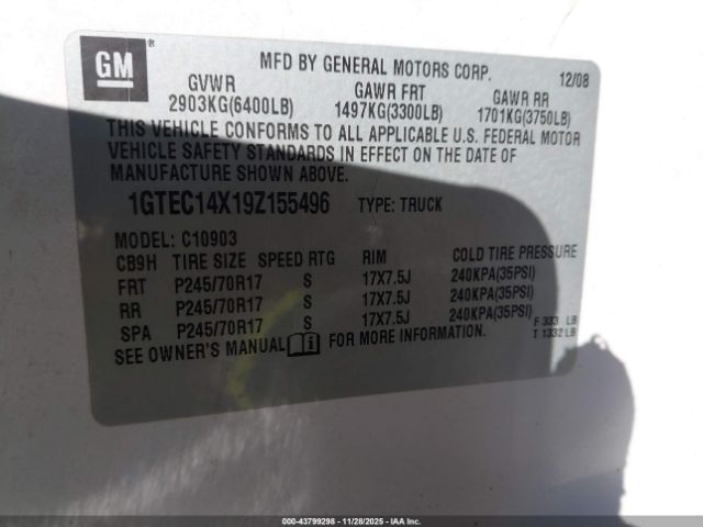 2009 GMC SIERRA 1500 1GTEC14X19Z155496 Photo 8