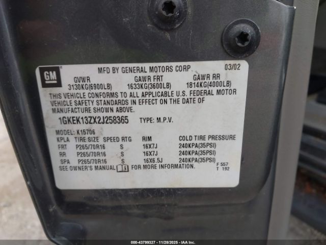 2002 GMC YUKON 1GKEK13ZX2J258365 Photo 8