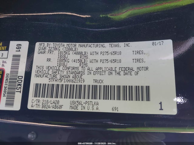 5TFHY5F1XHX621919 Toyota Tundra Limited 5.7l V8