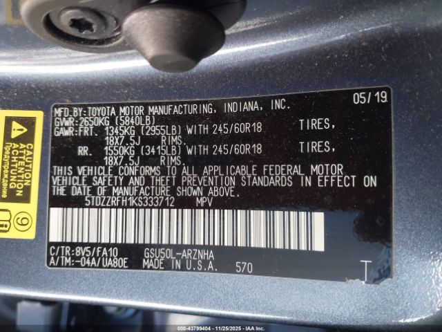 2019 TOYOTA HIGHLANDER 5TDZZRFH1KS333712 Photo 8