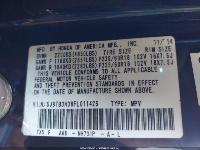 2015 ACURA RDX 5J8TB3H38FL011425 Photo 8