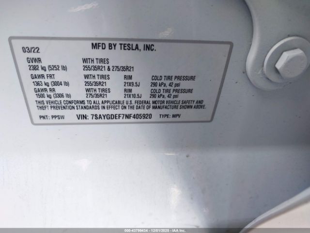 2022 TESLA MODEL Y 7SAYGDEF7NF405920 Photo 8