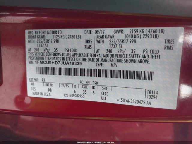 2018 FORD ESCAPE 1FMCU9HD7JUA19339 Photo 8