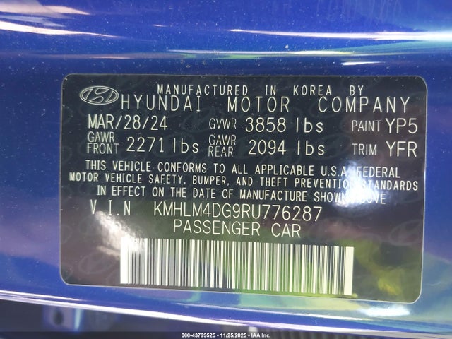 KMHLM4DG9RU776287 Hyundai ELANTRA SEL