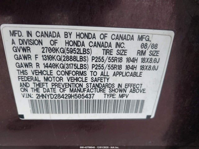 2009 ACURA MDX 2HNYD28429H505437 Photo 8