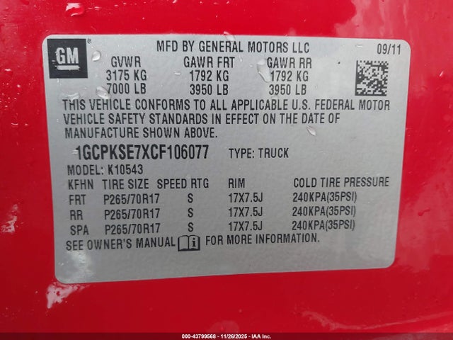 2012 CHEVROLET SILVERADO 1500 1GCPKSE7XCF106077 Photo 8