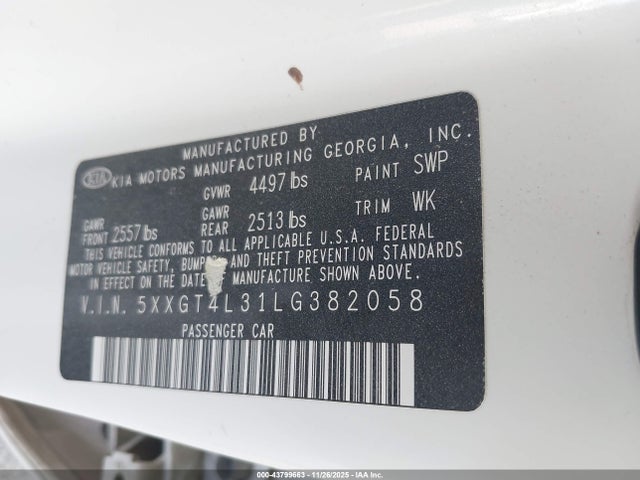 5XXGT4L31LG382058 KIA Optima Lx