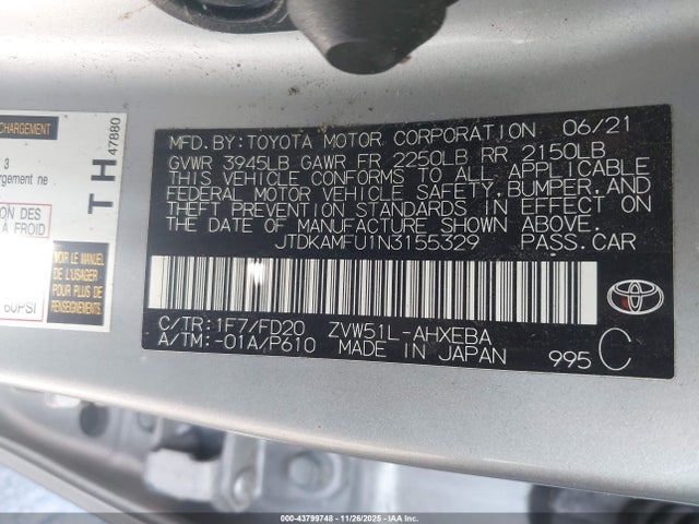 JTDKAMFU1N3155329 Toyota Prius Le