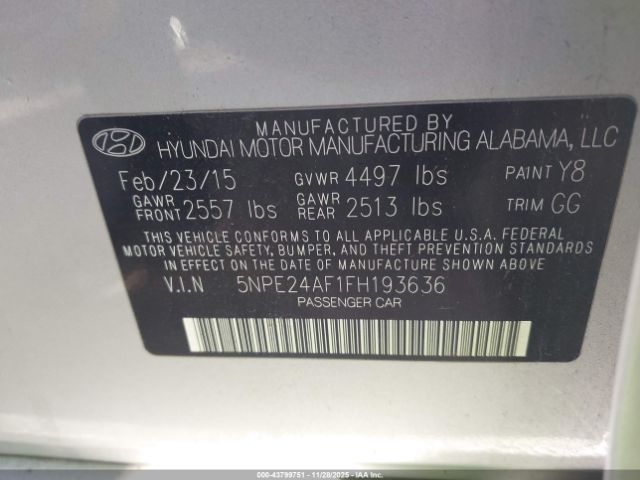 2015 HYUNDAI SONATA 5NPE24AF1FH193636 Photo 8