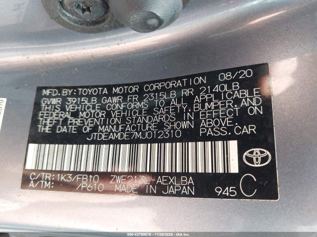2021 TOYOTA COROLLA JTDEAMDE7MJ012310 Photo 8