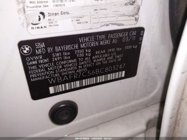 2011 BMW 535I WBAFR7C56BC803247 Photo 8