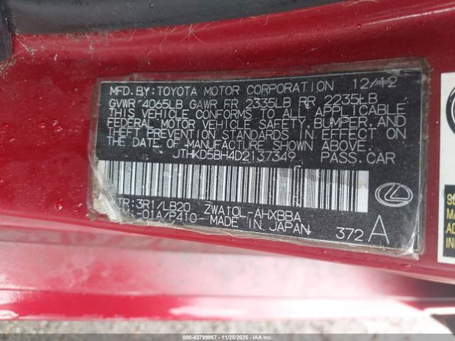 2013 LEXUS CT 200H JTHKD5BH4D2137349 Photo 8