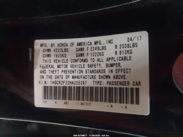1HGCR2F32HA205097 Honda k24w1