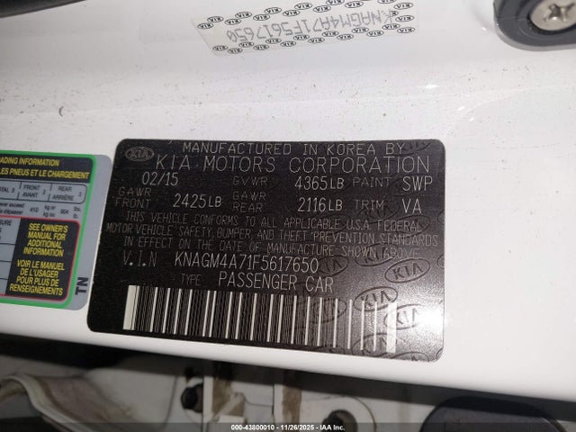 KNAGM4A71F5617650 KIA Optima Lx
