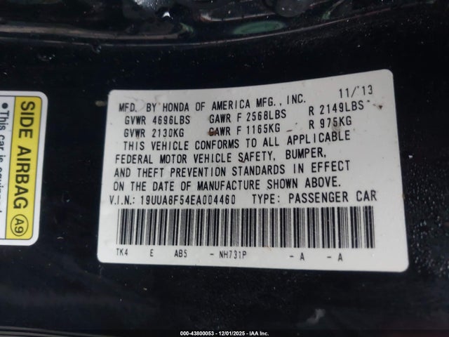 Aukcja sprzedaży 2014 Acura Tl 3.5, vin: 19UUA8F54EA004460, numer aukcji: 43800053
