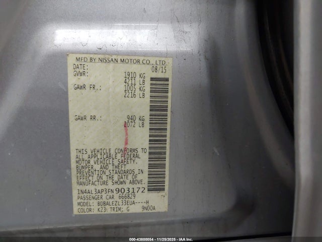 1N4AL3AP3FN903172 Nissan Altima 2.5 S