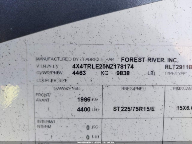 4X4TRLE25NZ178174 Forest River Rockwood