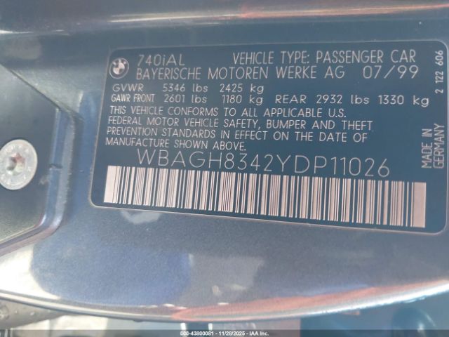 2000 BMW 740IL WBAGH8342YDP11026 Photo 8