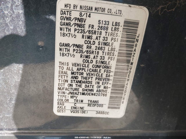 JN8AZ1MU0EW420766 Nissan MURANO S