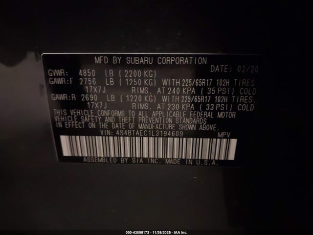 4S4BTAEC1L3194609 Subaru Outback Premium