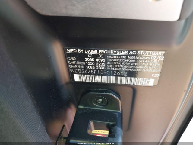 2003 MERCEDES-BENZ SL 500 WDBSK75F13F012652 Photo 8