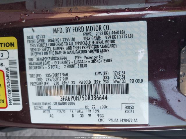 2013 FORD FUSION 3FA6P0H75DR386644 Photo 8