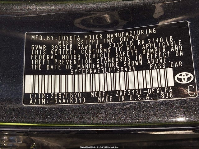 Toyota COROLLA LE 2020 5YFEPRAE1LP139404 Image 9