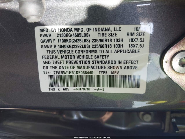 7FARW1H51KE038440 Honda CR-V EX