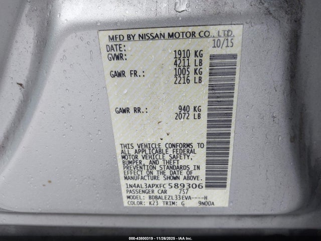 1N4AL3APXFC589306 Nissan Altima 2.5 S