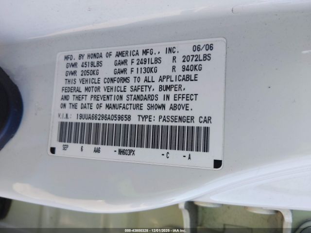 2006 ACURA TL 19UUA66296A059658 Photo 8