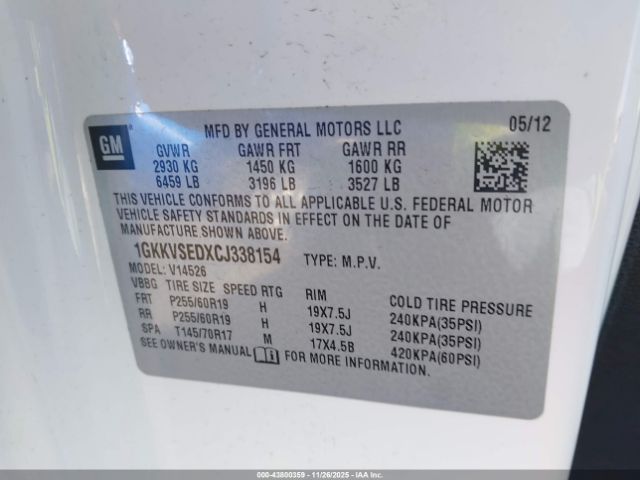 2012 GMC ACADIA 1GKKVSEDXCJ338154 Photo 8