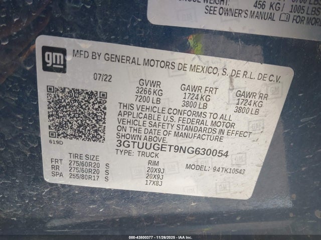 2022 GMC SIERRA 1500 3GTUUGET9NG630054 Photo 8
