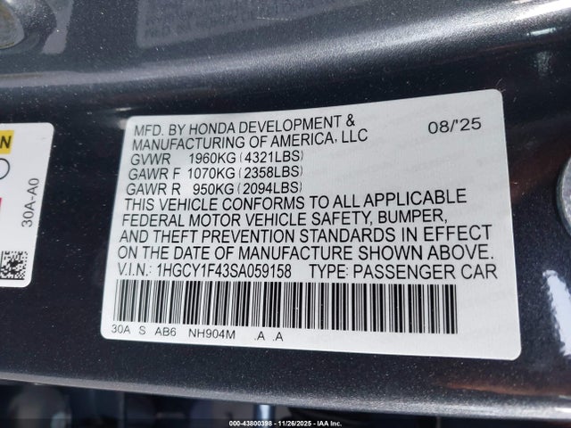 1HGCY1F43SA059158 Honda ACCORD SE