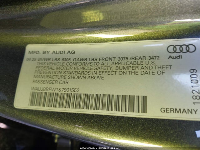 Продаж на аукціоні авто 2025 Audi Rs E-tron Gt Performance, vin: WAUJ8BFW1S7901552, номер лоту: 43800434