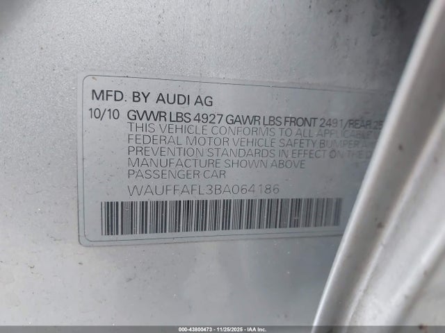 2011 AUDI A4 WAUFFAFL3BA064186 Photo 8