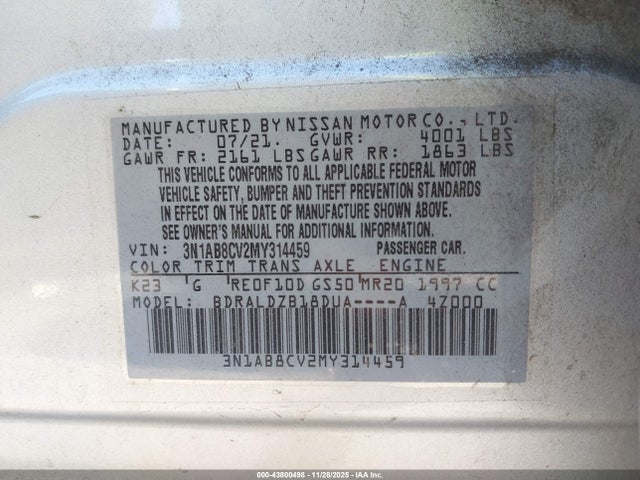 3N1AB8CV2MY314459 Nissan Sentra Sv Xtronic Cvt