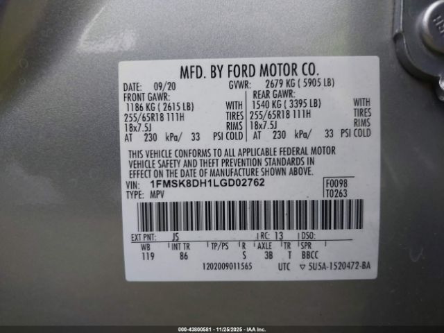 2020 FORD EXPLORER 1FMSK8DH1LGD02762 Photo 8