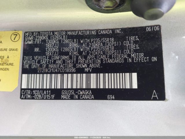 2007 LEXUS RX 350 2T2HK31U47C018996 Photo 8