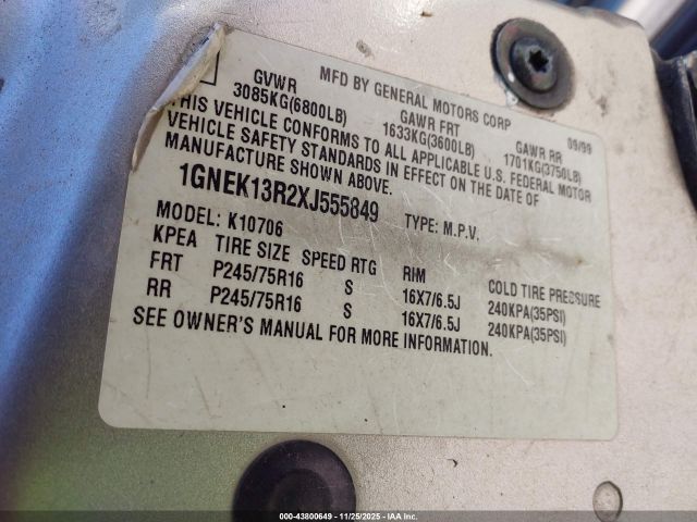 1999 CHEVROLET TAHOE 1GNEK13R2XJ555849 Photo 8