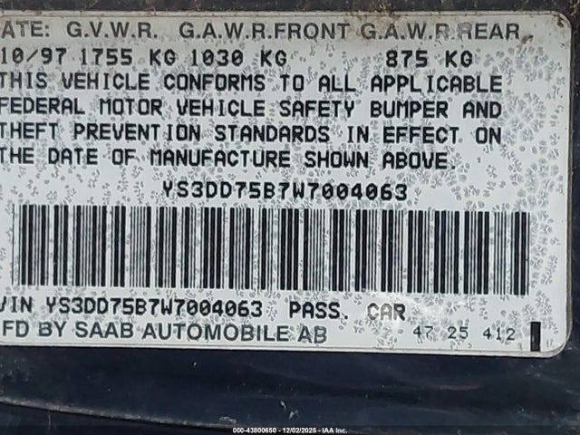 1998 SAAB 900 YS3DD75B7W7004063 Photo 8