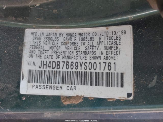 2000 ACURA INTEGRA JH4DB7669YS001761 Photo 8