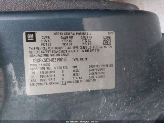 2011 CHEVROLET SILVERADO 1500 1GCRKSE34BZ196166 Photo 8