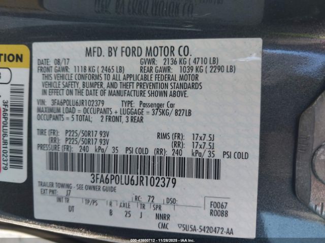2018 FORD FUSION HYBRID 3FA6P0LU6JR102379 Photo 8