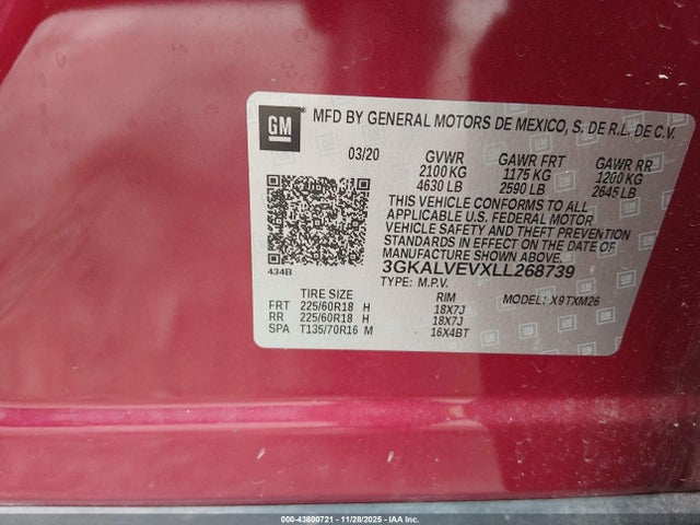 43800721 :رقم المزاد ، 3GKALVEVXLL268739 vin ، 2020 Gmc Terrain Awd Slt مزاد بيع