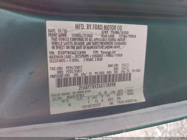 2010 FORD CROWN VICTORIA 2FABP7BV2AX118498 Photo 8
