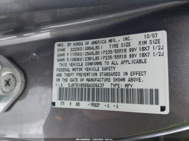 2008 ACURA RDX 5J8TB18568A006437 Photo 8